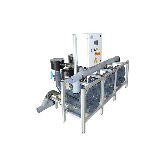 Sistem centralizat de aspiratie uscata ASPIR 60- 60 de unitati in functionare simultana, 3 unitati ASPIR 8 16,5 kW MGF Compressors