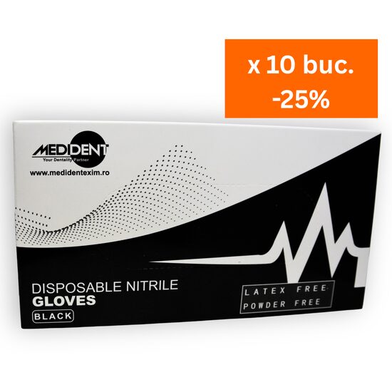 Mănuși nitril, nepudrate negre-L x 100 buc by Medident