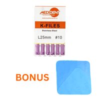 Pachet promotional: Ace K-File 10x25mm cutie x 6 buc. by Medident x 20 cut + BONUS Camp diga Dental Dam latex 152mm*152mm, 36 buc Blue Medium by Medident