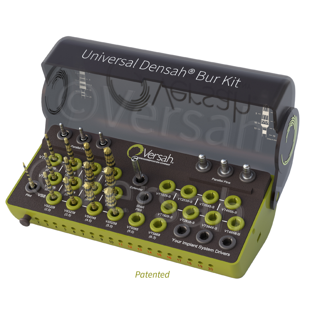 DENSAH Bur KIT- 12 freze,freza pilot, 6 pini, extender si suport Versah